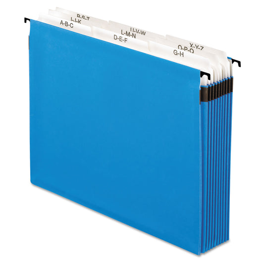 Pendaflex SureHook Nine-Section Hanging Folder, 9 Sections, 5.25" Capacity, Letter Size, 1/5-Cut Tabs, Blue (59225)