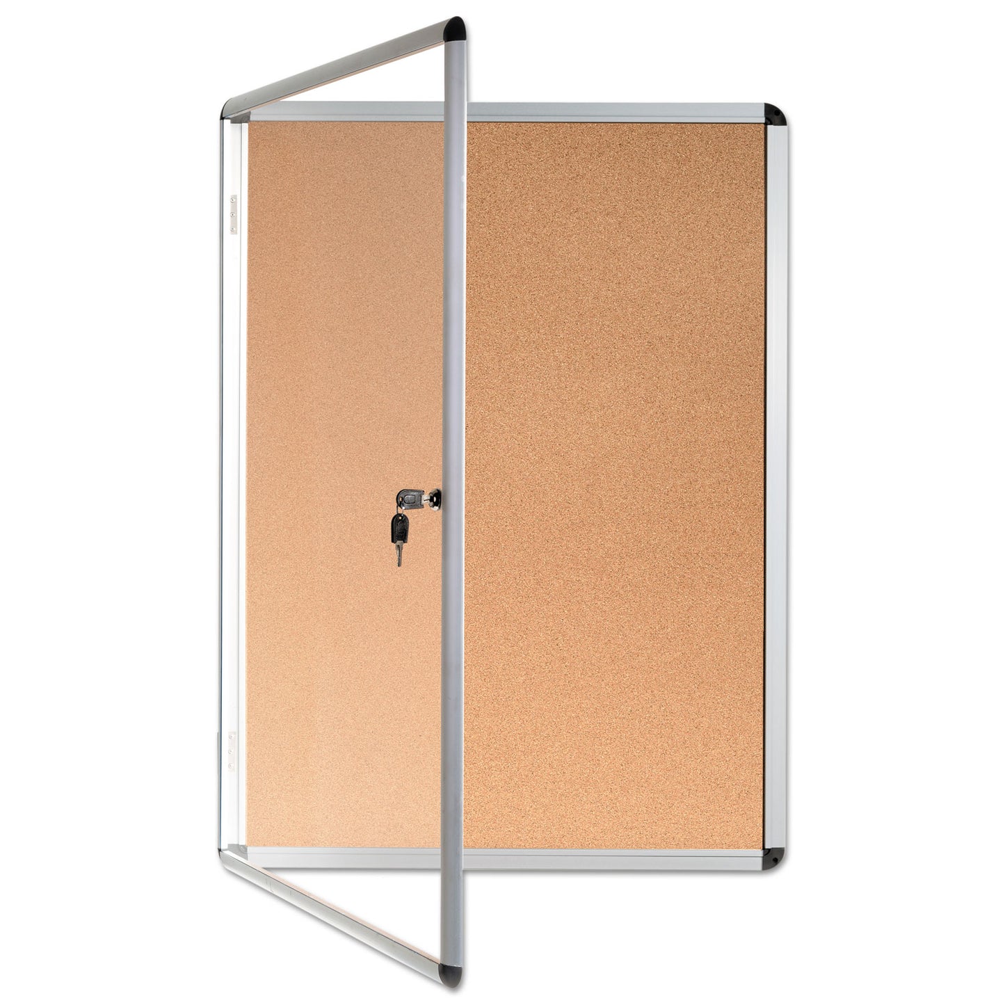 MasterVision Slim-Line Enclosed Cork Bulletin Board, One Door, 28 x 38, Tan Surface, Aluminum Frame (VT630101690)