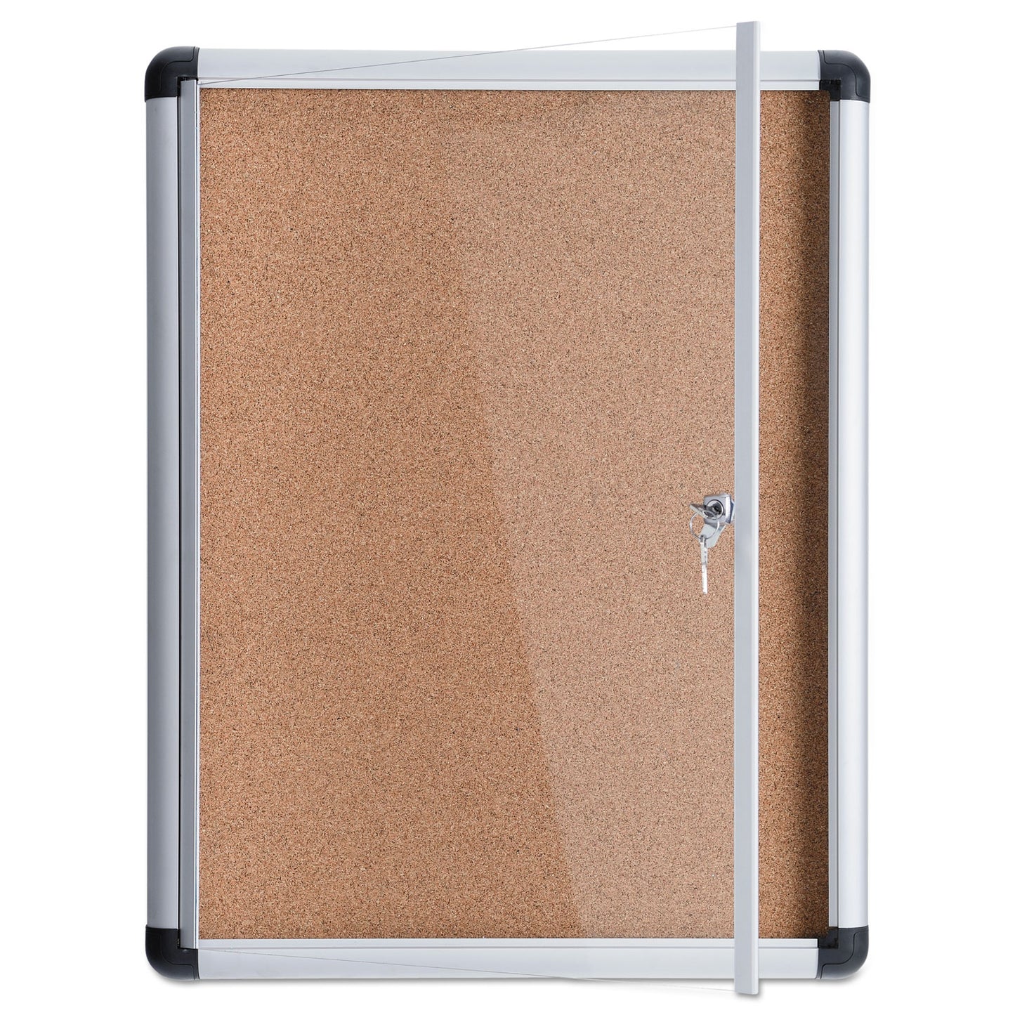 MasterVision Slim-Line Enclosed Cork Bulletin Board, One Door, 28 x 38, Tan Surface, Aluminum Frame (VT630101690)