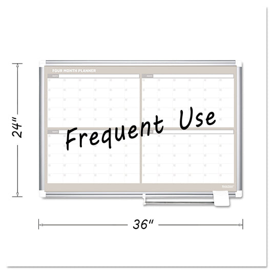 MasterVision Magnetic Dry Erase Calendar Board, Four Month, 36 x 24, White Surface, Silver Aluminum Frame (GA03105830)