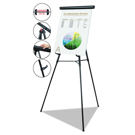 MasterVision Telescoping Tripod Display Easel, Adjusts 38" to 69" High, Metal, Black (FLX05101MV)