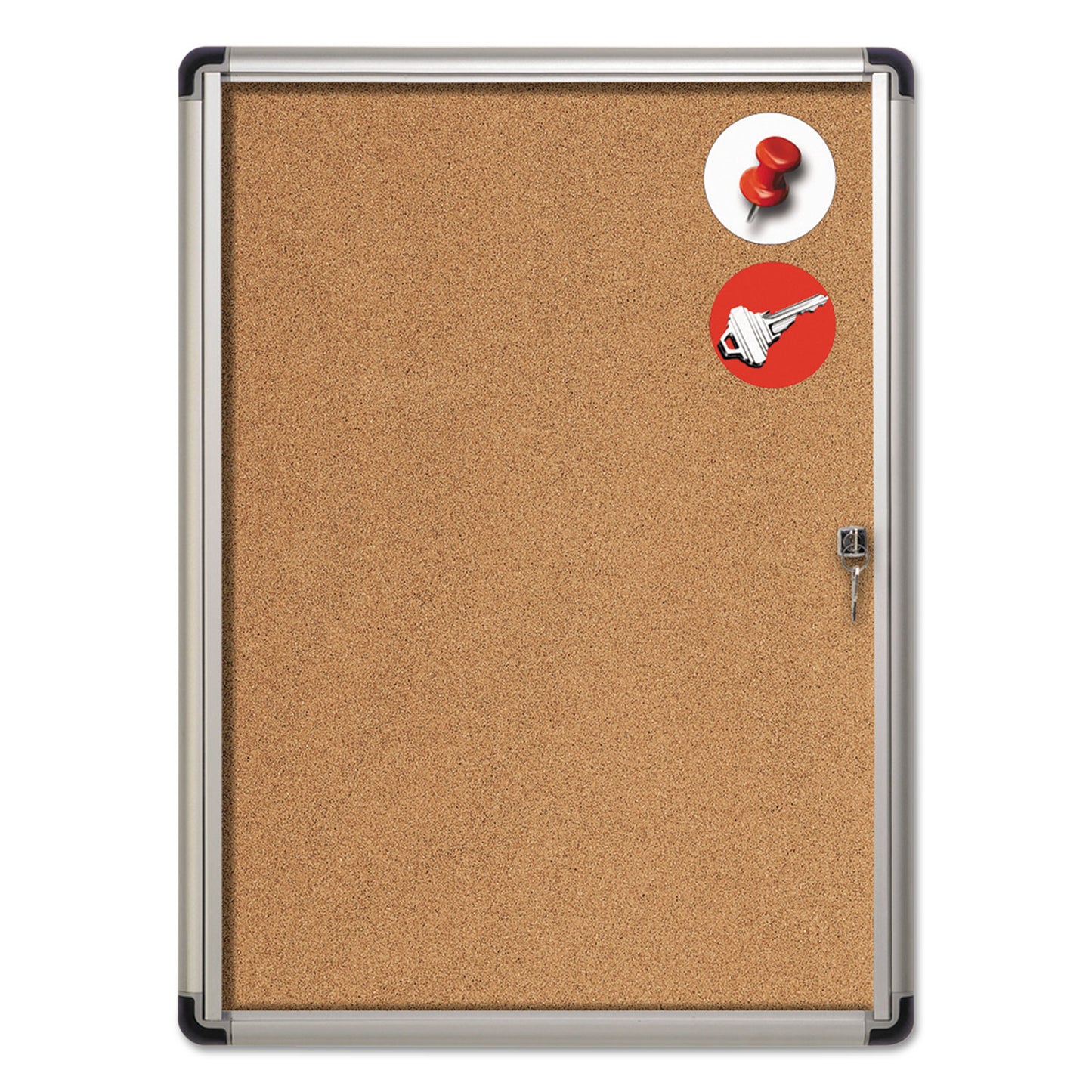 MasterVision Slim-Line Enclosed Cork Bulletin Board, One Door, 28 x 38, Tan Surface, Aluminum Frame (VT630101690)