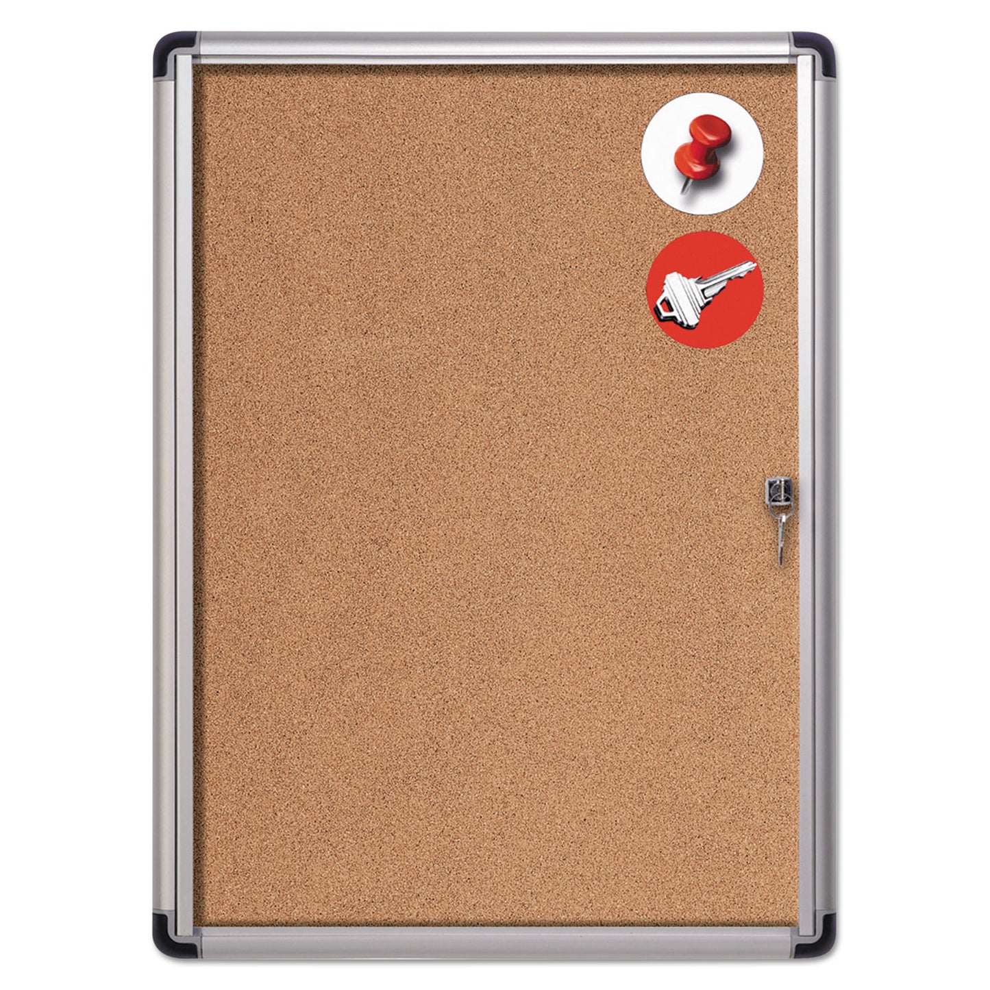 MasterVision Slim-Line Enclosed Cork Bulletin Board, One Door, 28 x 38, Tan Surface, Aluminum Frame (VT630101690)