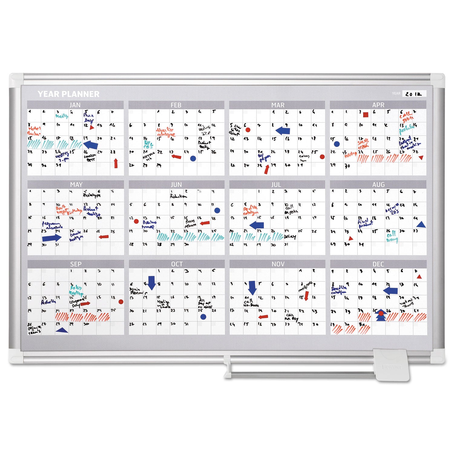 MasterVision Magnetic Dry Erase Calendar Board, Four Month, 36 x 24, White Surface, Silver Aluminum Frame (GA03105830)