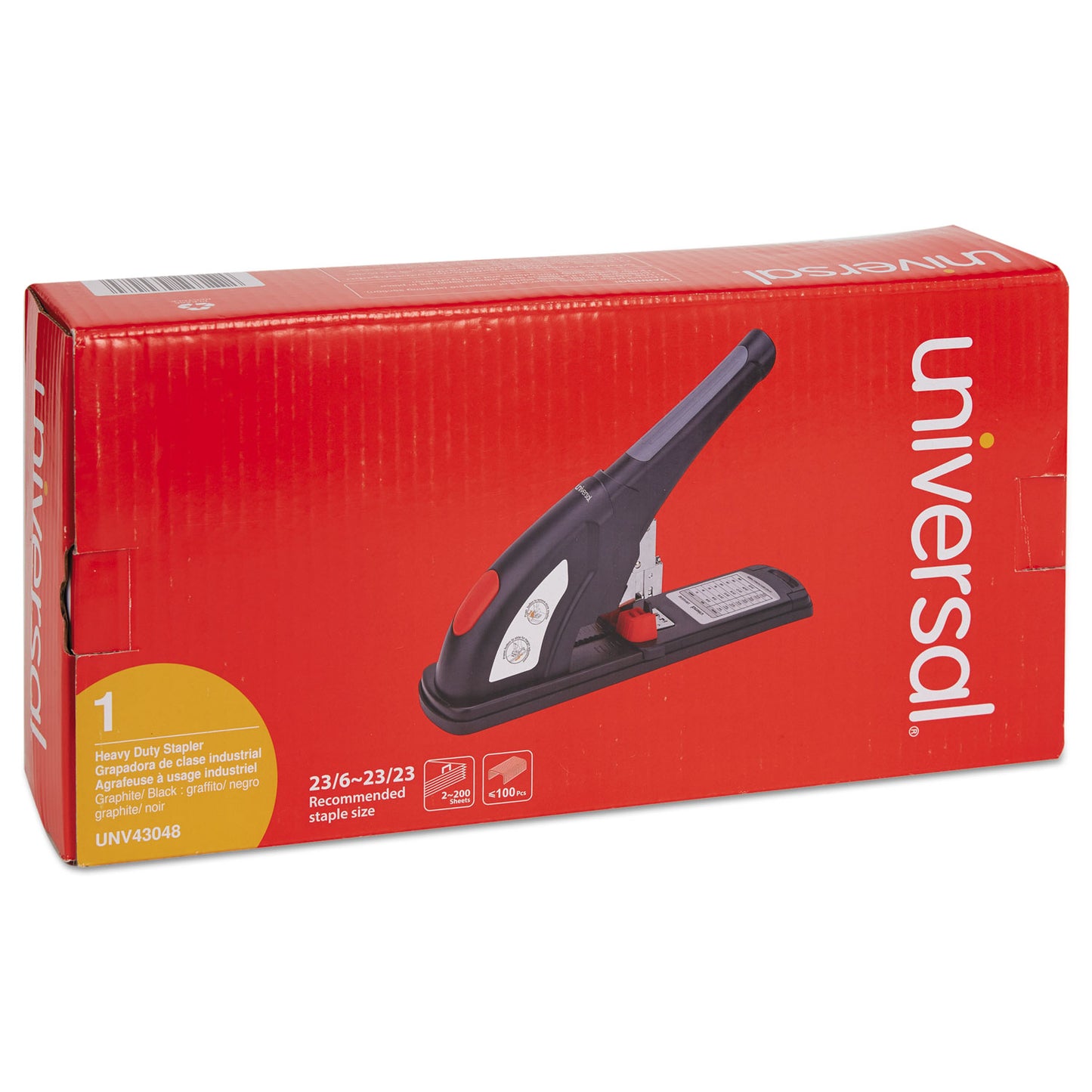 Universal Heavy-Duty Stapler, 200-Sheet Capacity, Black/Graphite/Red (43048)