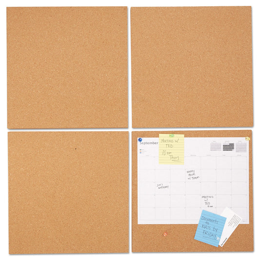 Universal Cork Tile Panels, 12 x 12, Brown Surface, 4/Pack (43404)