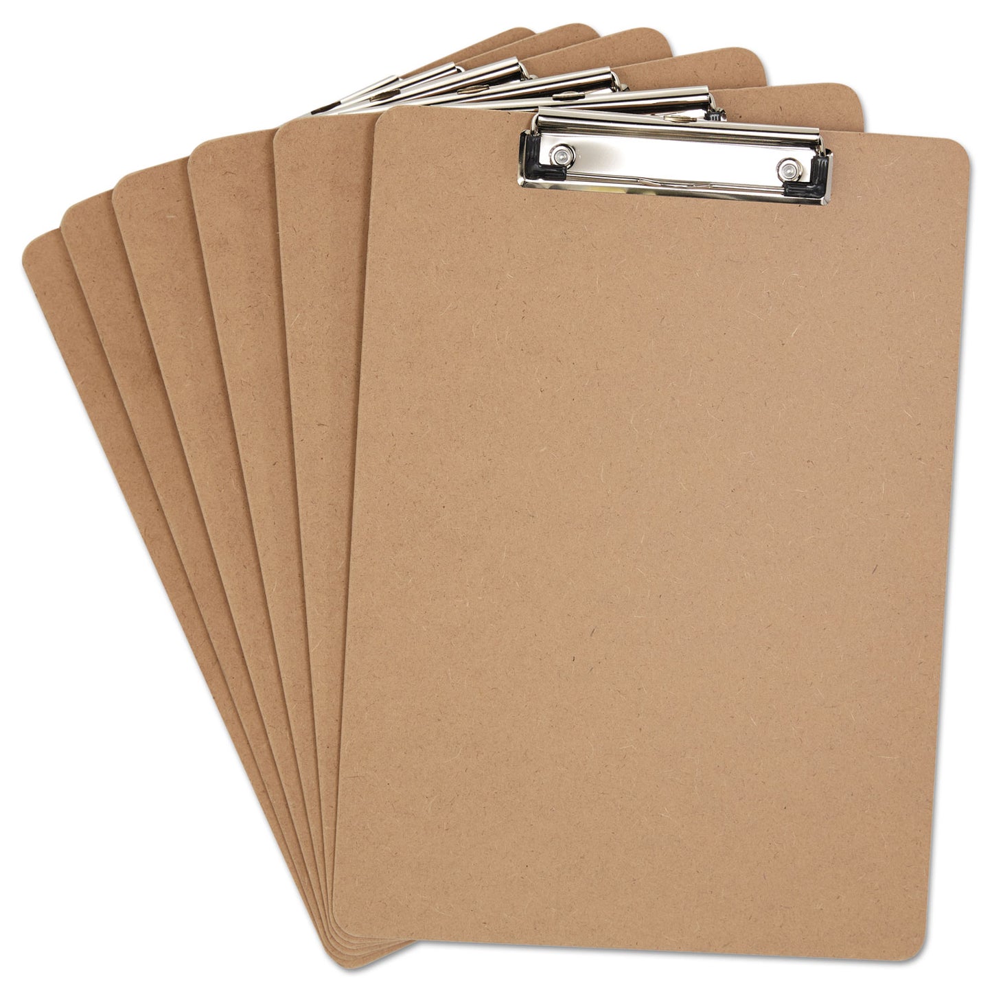 Universal Hardboard Clipboard with Low-Profile Clip, 0.5" Clip Capacity, Holds 8.5 x 11 Sheets, Brown, 6/Pack (05562)