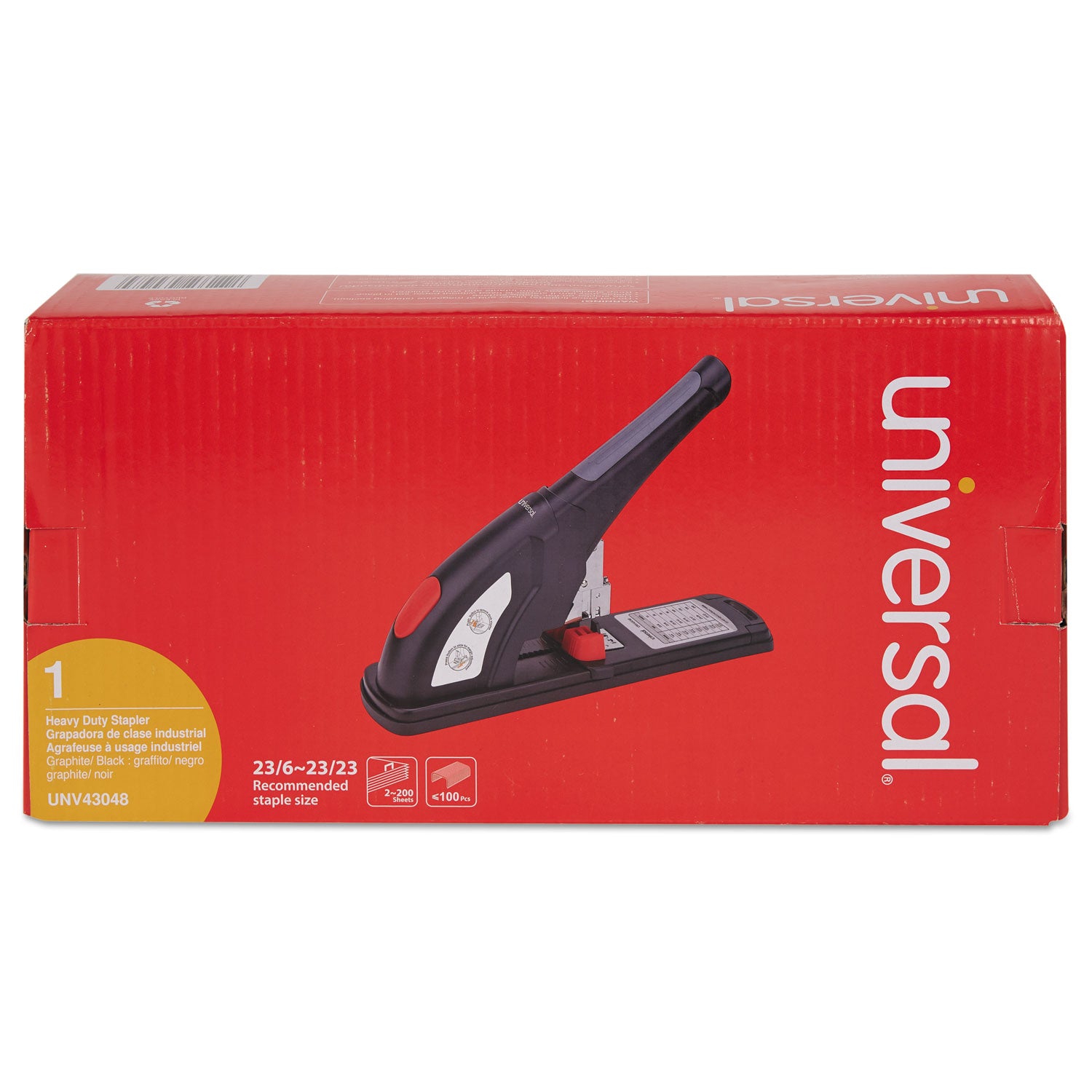 Universal Heavy-Duty Stapler, 200-Sheet Capacity, Black/Graphite/Red (43048)