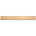 Flat Wood Ruler w/Double Metal Edge, Standard, 12" Long, Clear Lacquer Finish