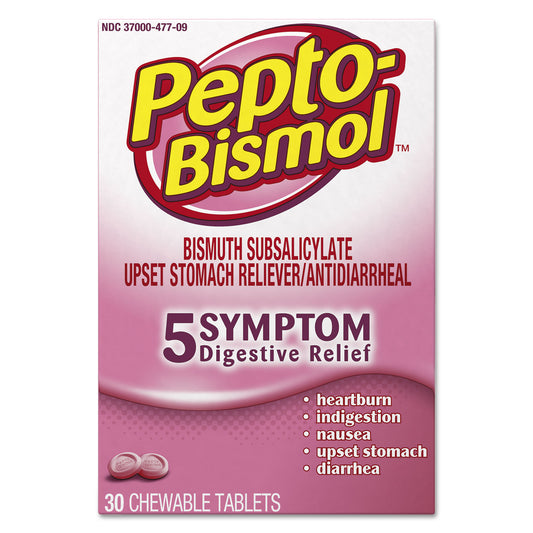 Pepto-Bismol Chewable Tablets, Original Flavor, 30/Box, 24 Box/Carton (03977)