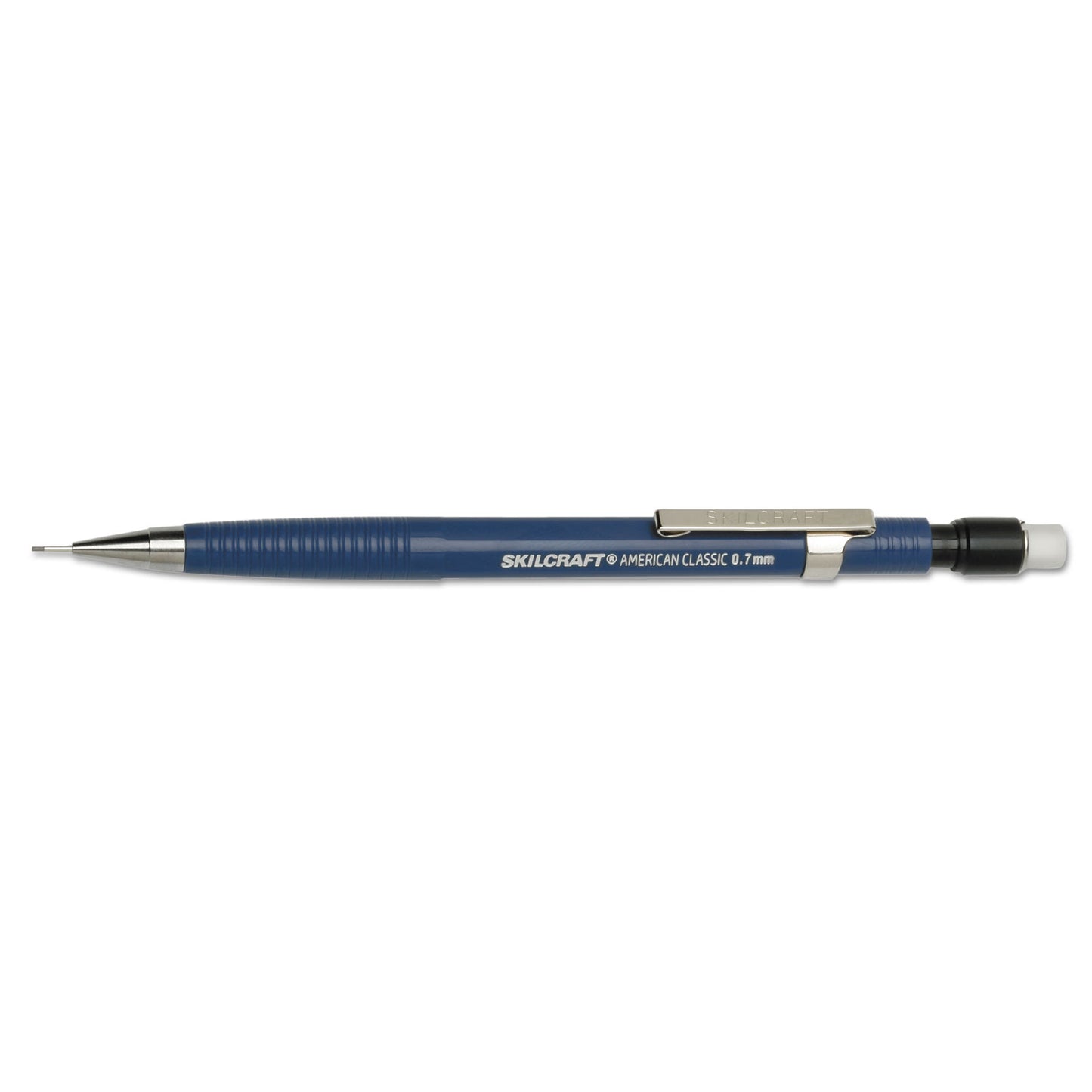 AbilityOne 7520016522439, SKILCRAFT American Classic Mechanical Pencil, 0.7 mm, F (#2.5), Black Lead, Blue Barrel, Dozen