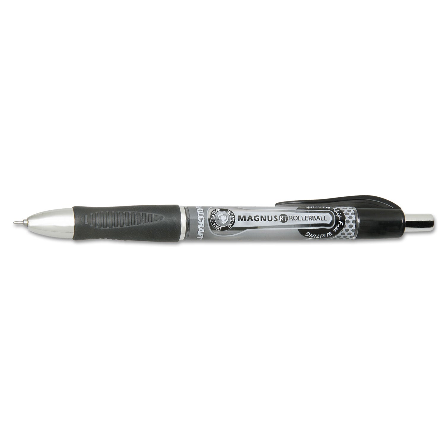 AbilityOne 7520016539297, SKILCRAFT Needle Point Roller Ball Pen, Retractable, Fine 0.5 mm, Black Ink, Gray/Black/White Barrel, Dozen