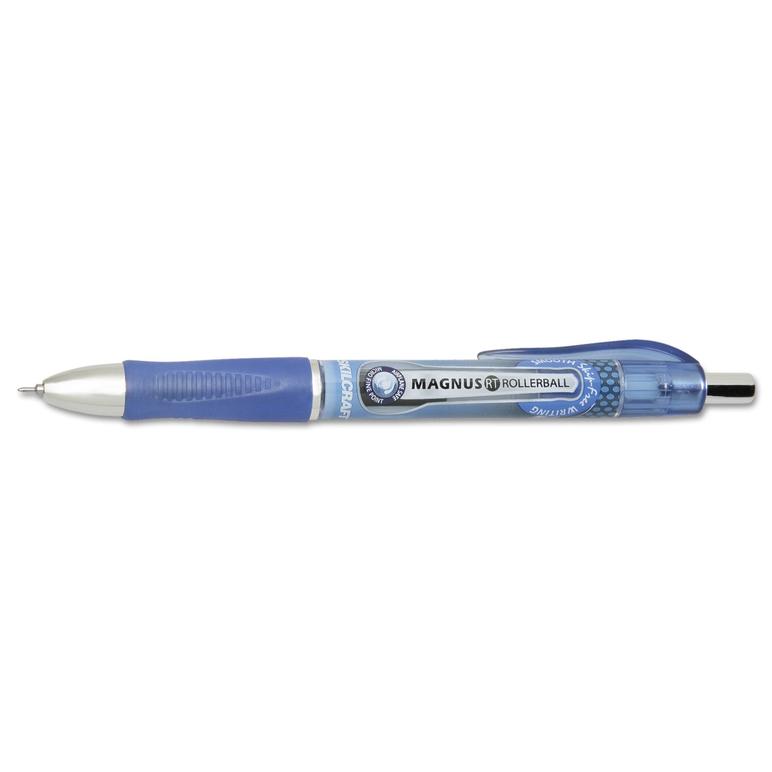 AbilityOne 7520016539299, SKILCRAFT Needle Point Roller Ball Pen, Retractable, Fine 0.7 mm, Blue Ink, Blue/White/Black Barrel, Dozen