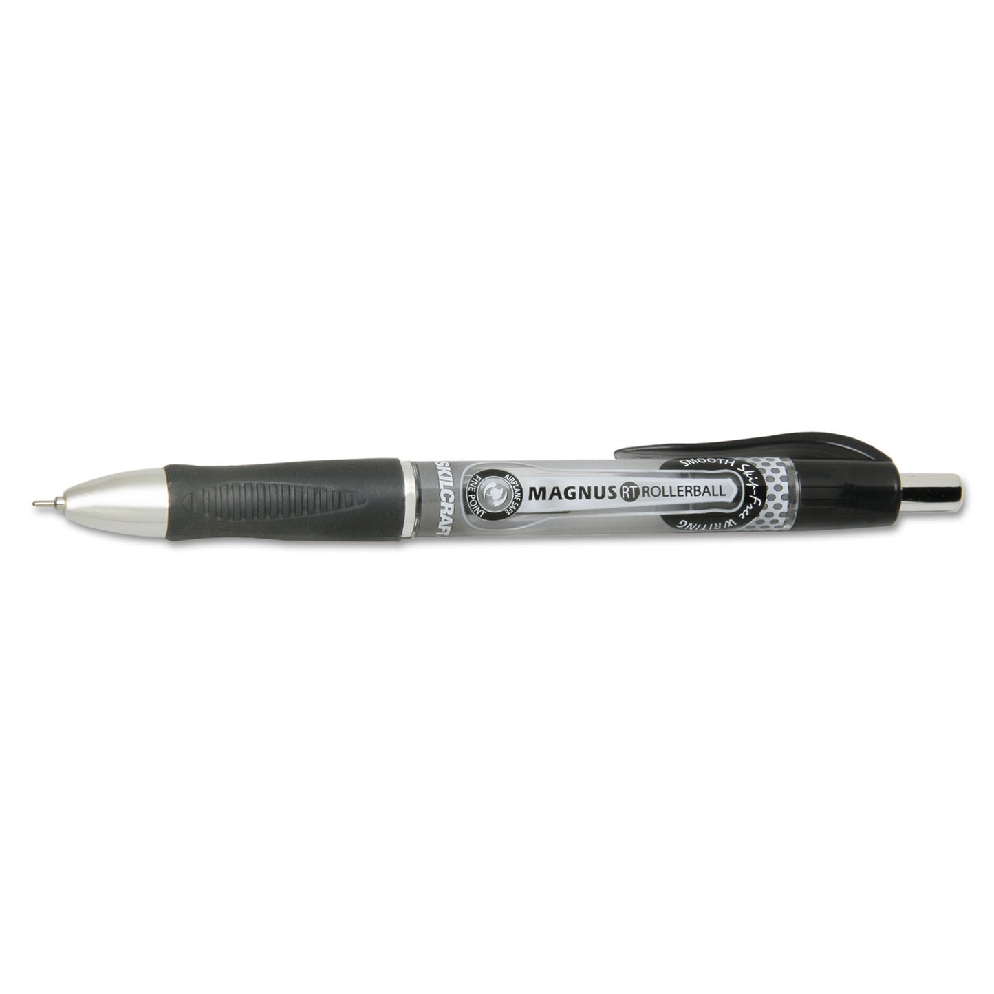 AbilityOne 7520016539298, SKILCRAFT Needle Point Roller Ball Pen, Retractable, Fine 0.7 mm, Black Ink, Gray/Black/White Barrel, Dozen