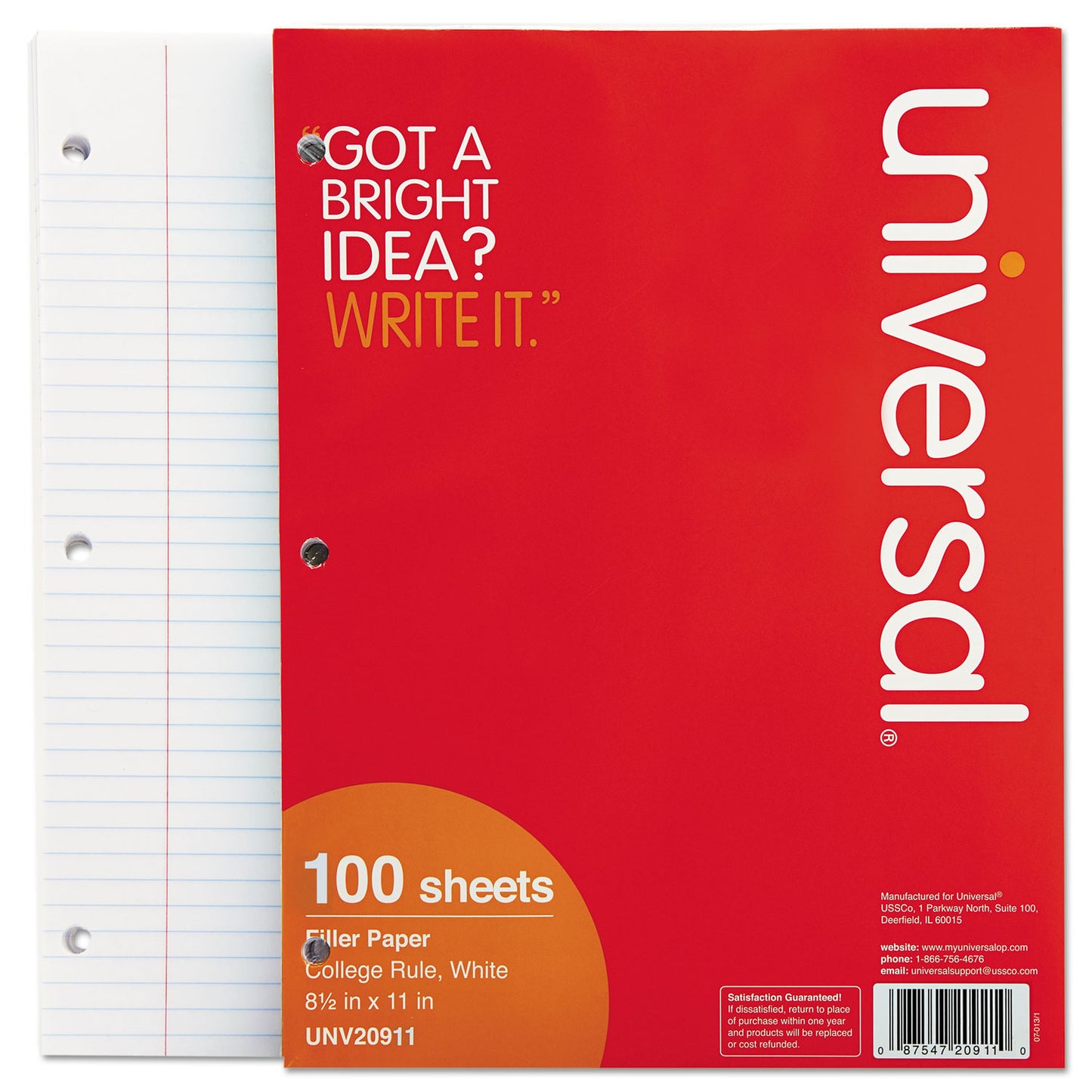 Universal Filler Paper, 3-Hole, 8.5 x 11, Medium/College Rule, 100/Pack (20911)