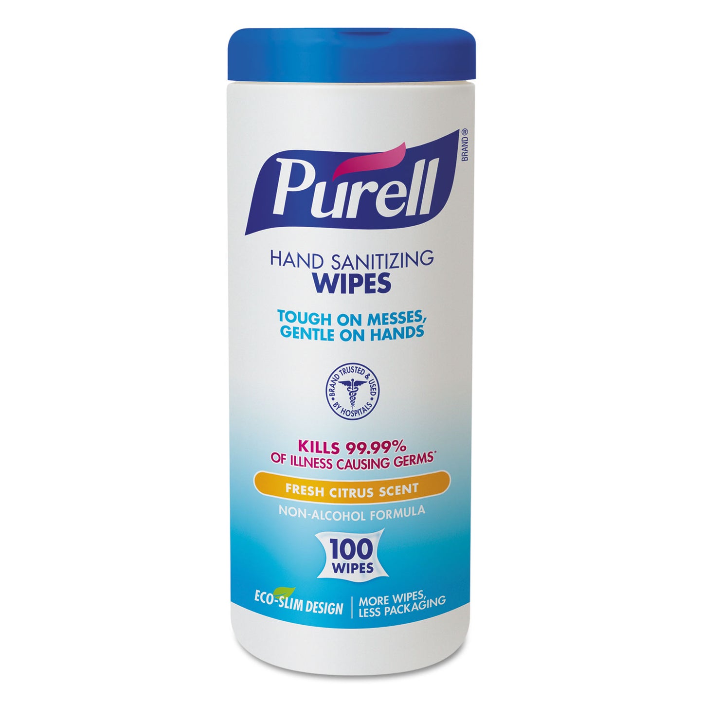 PURELL Premoistened Hand Sanitizing Wipes, Cloth, 5.75 x 7, Fresh Citrus, White, 100/Canister (911112EA)