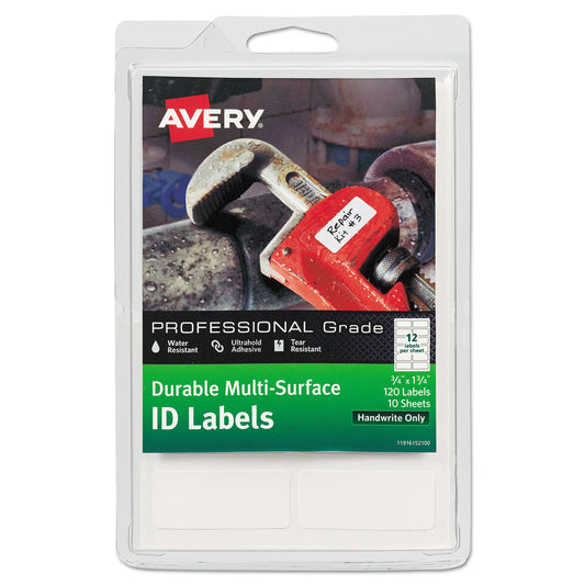 Avery Durable Permanent Multi-Surface ID Labels, Inkjet/Laser Printers, 0.75 x 1.75, White, 12/Sheet, 10 Sheets/Pack (61521)