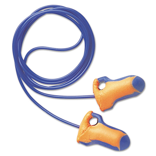 Howard Leight LT-30 Laser Trak Single-Use Earplugs, Corded, 32NRR, Orange/Blue, 100 Pairs