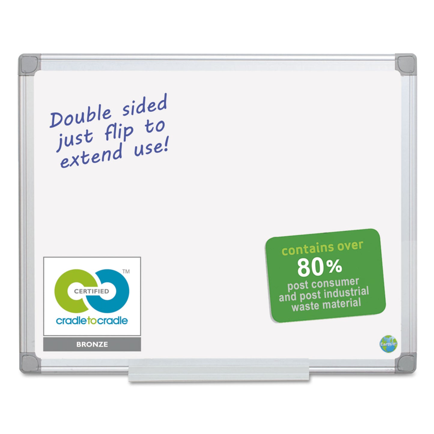 MasterVision Earth Silver Easy-Clean Dry Erase Board, Reversible, 36 x 24, White Surface, Silver Aluminum Frame (MA0300790)