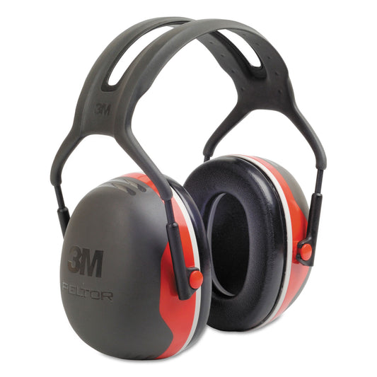 3M PELTOR X3A Over-the-Head Earmuffs, 28 dB NRR, Black/Red, 10/Carton