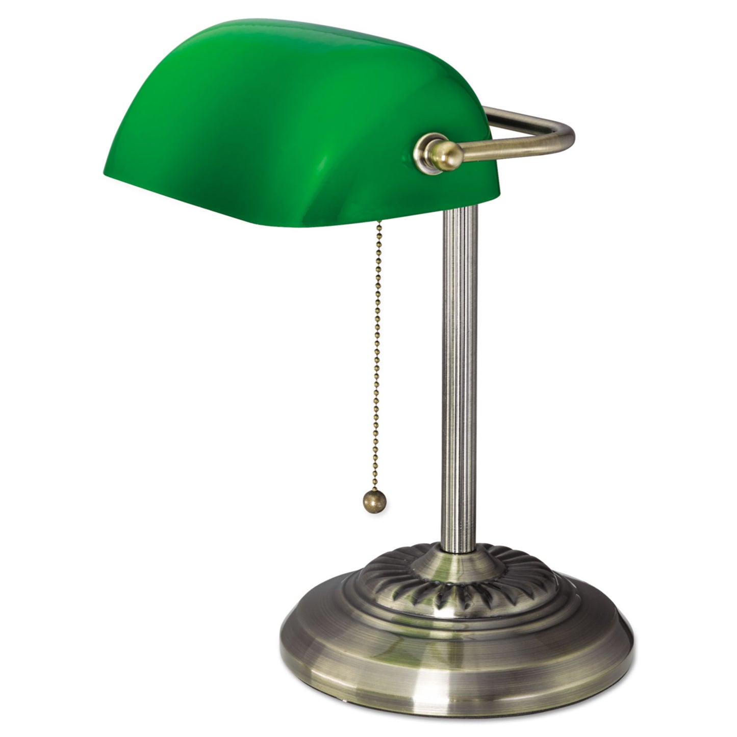 Alera Traditional Banker's Lamp, Green Glass Shade, 10.5w x 11d x 13h, Antique Brass (LMP557AB)