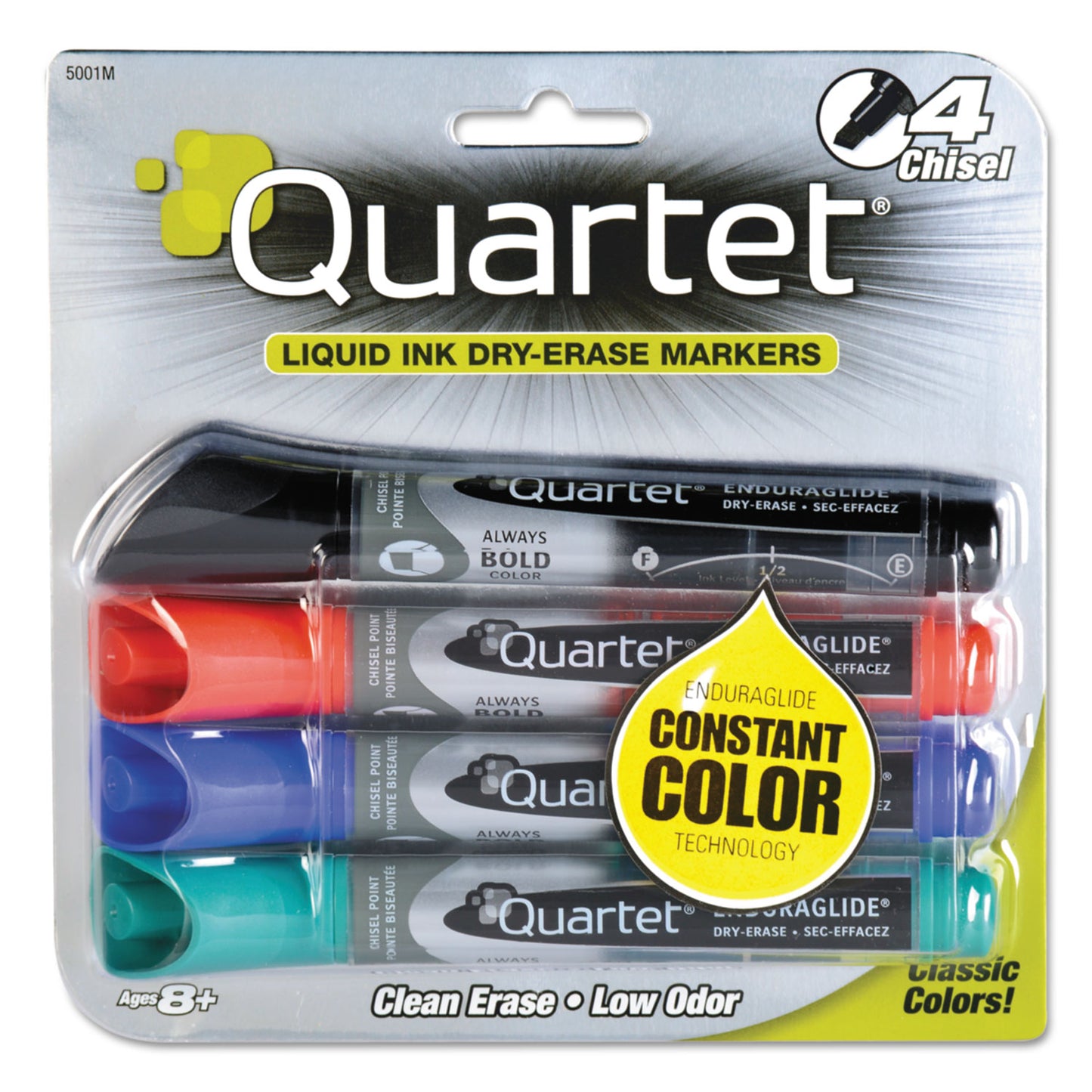 Quartet EnduraGlide Dry Erase Marker, Broad Chisel Tip, Assorted Colors, 4/Set (5001M)