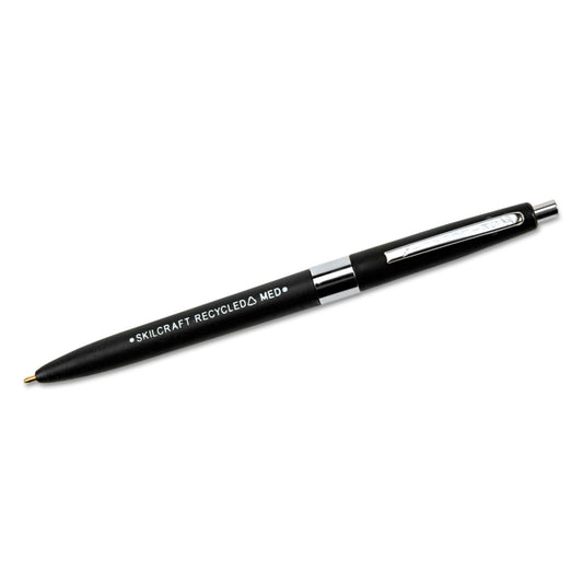 AbilityOne 7520013861604, SKILCRAFT Recycled Ballpoint Pen, Retractable, Medium 1 mm, Black Ink, Black Barrel, Dozen