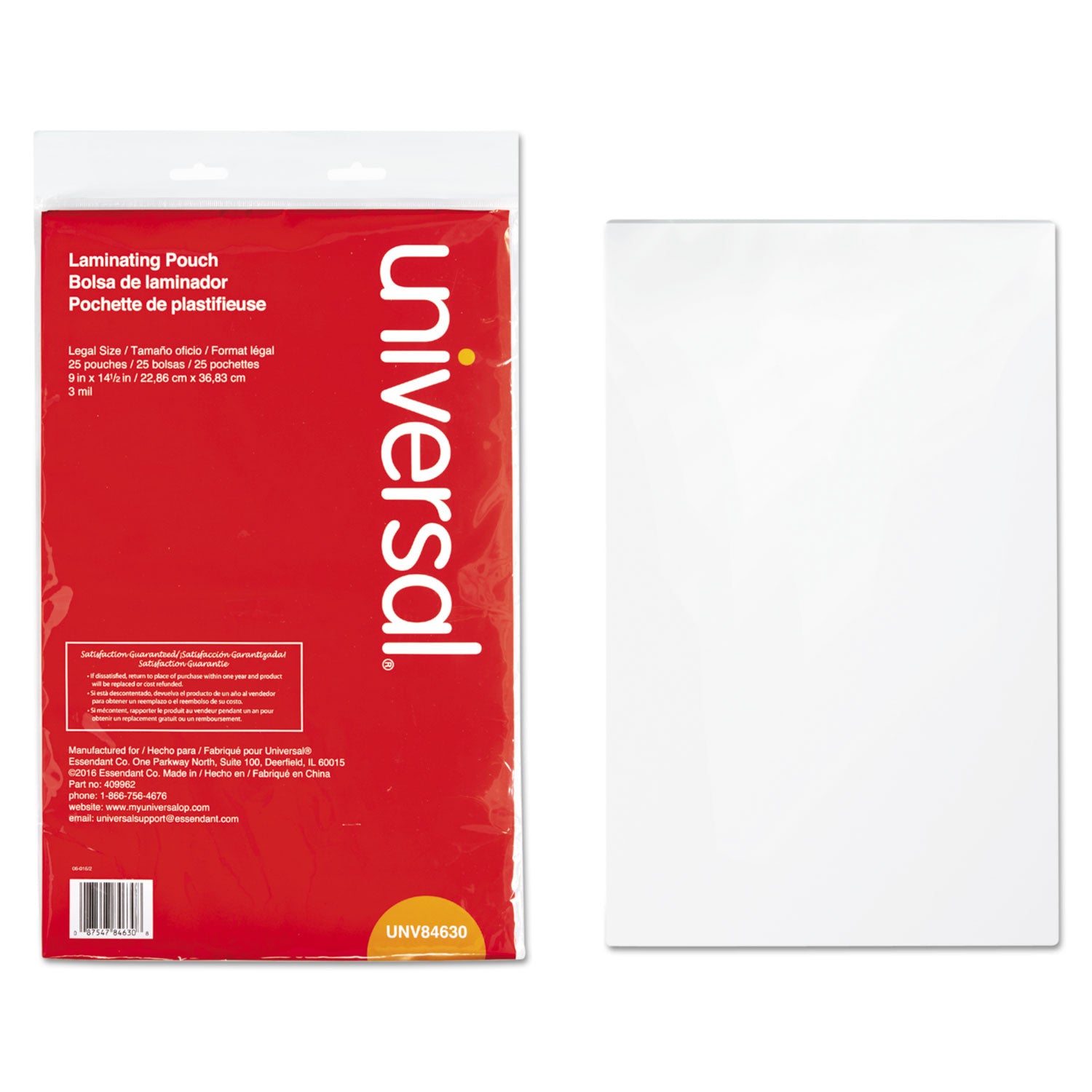 Universal Laminating Pouches, 3 mil, 9" x 14.5", Gloss Clear, 25/Pack (84630)