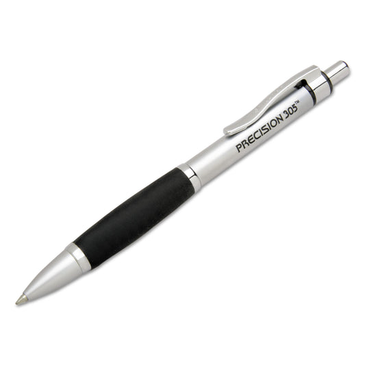 AbilityOne 7520014457237, SKILCRAFT Precision 305 Ballpoint Pen, Retractable, Fine 0.7 mm, Black Ink, Silver Barrel, Dozen