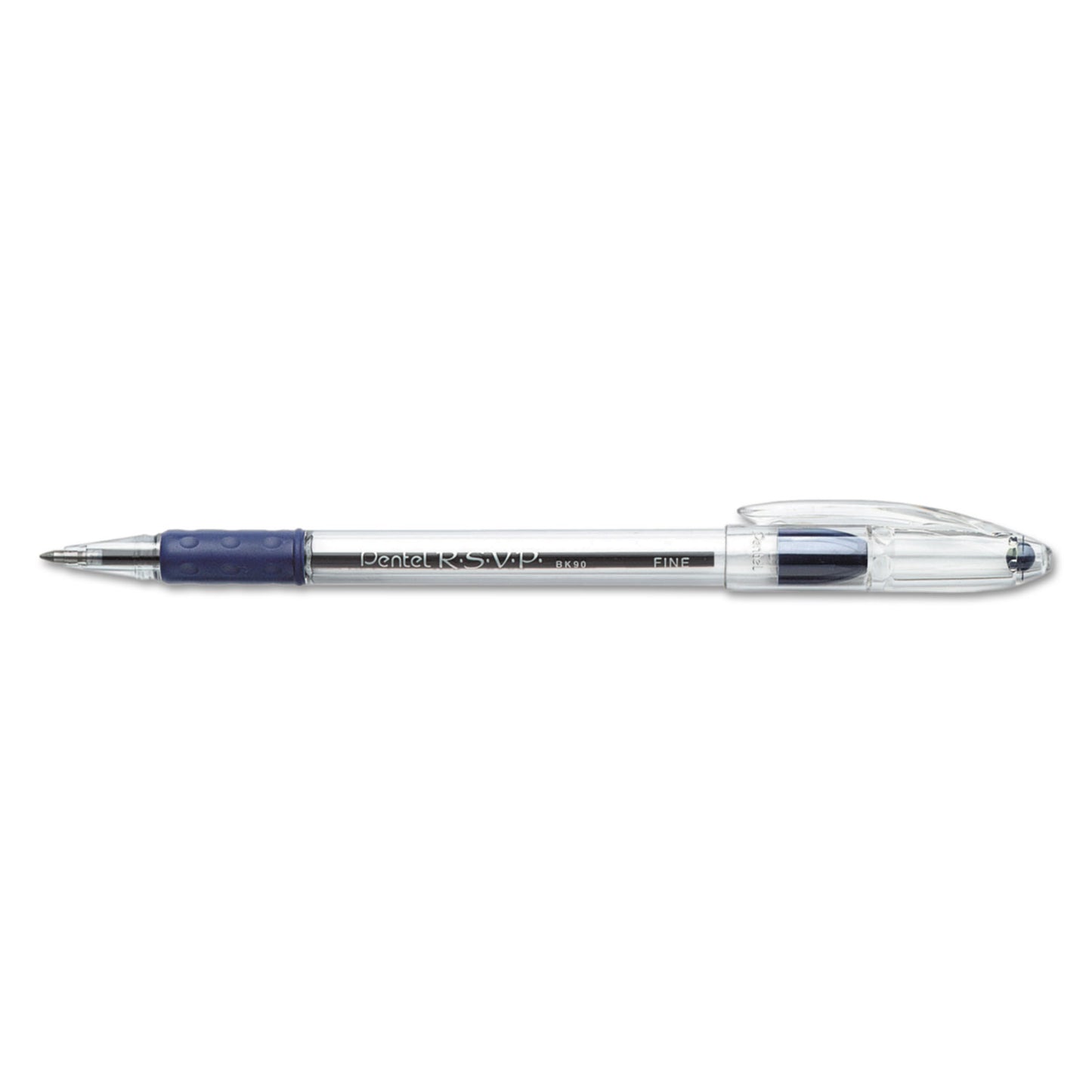 Pentel R.S.V.P. Ballpoint Pen, Stick, Fine 0.7 mm, Blue Ink, Clear/Blue Barrel, Dozen (BK90C)