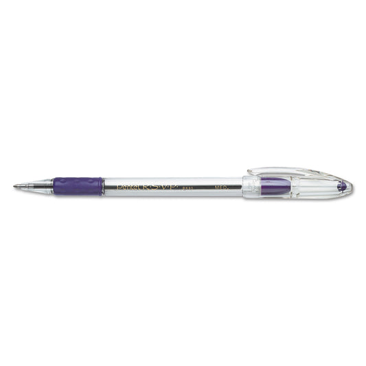 Pentel R.S.V.P. Ballpoint Pen, Stick, Medium 1 mm, Violet Ink, Clear/Violet Barrel, Dozen (BK91V)