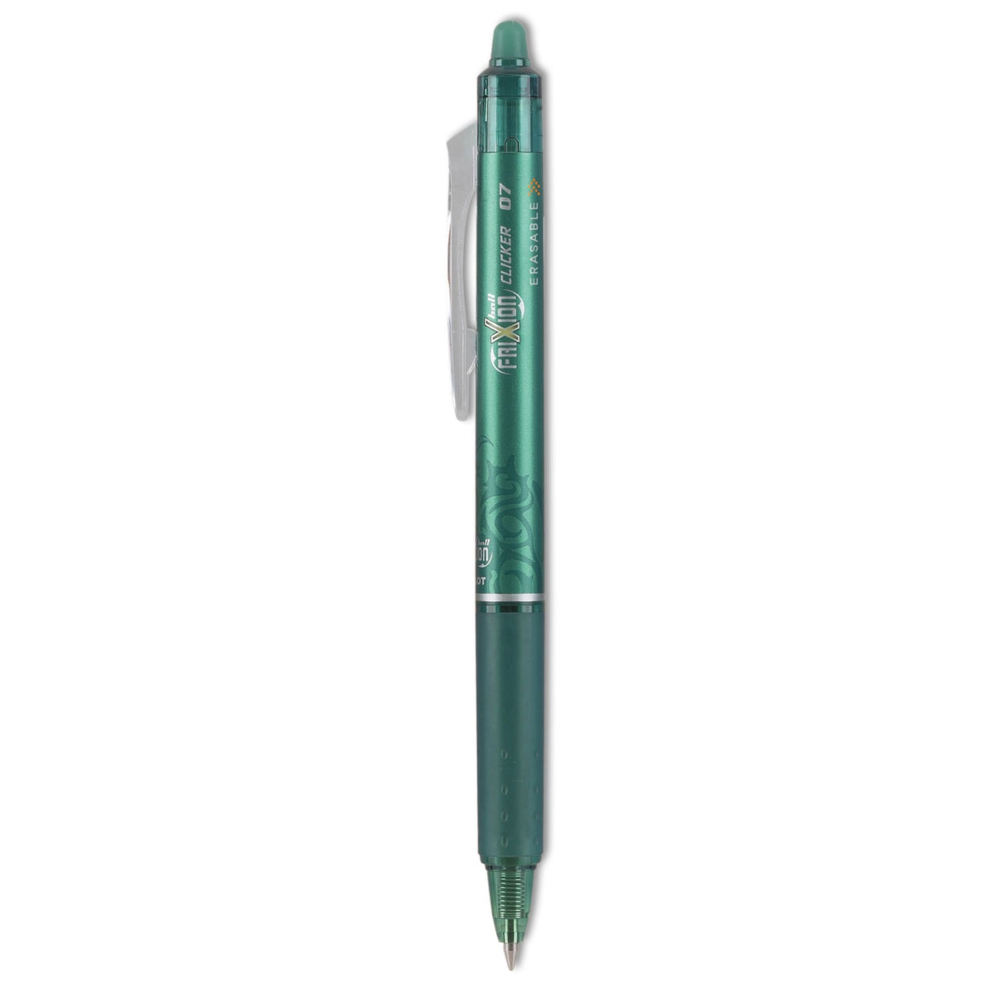 Pilot FriXion Clicker Erasable Gel Pen, Retractable, Fine 0.7 mm, Green Ink, Green Barrel, Dozen (31476)