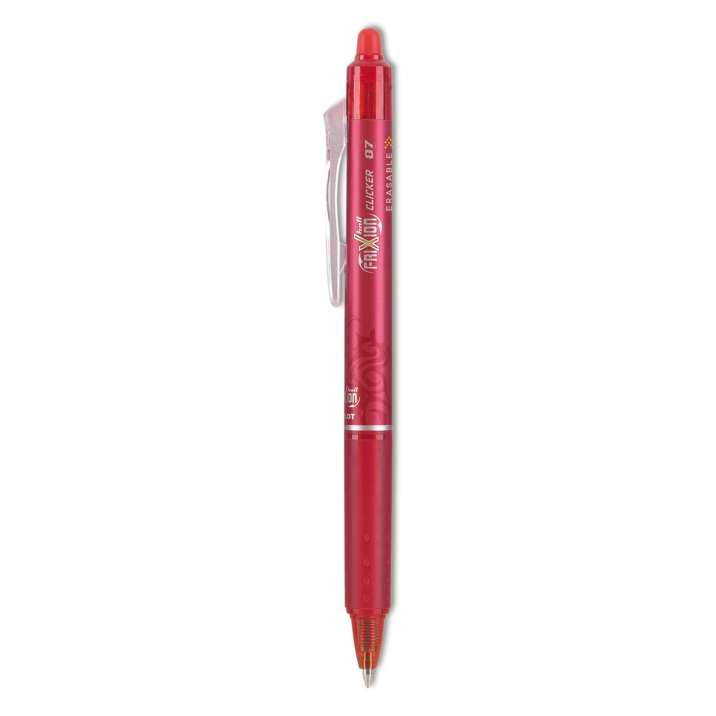 Pilot FriXion Clicker Erasable Gel Pen, Retractable, Fine 0.7 mm, Red Ink, Red Barrel (31452)