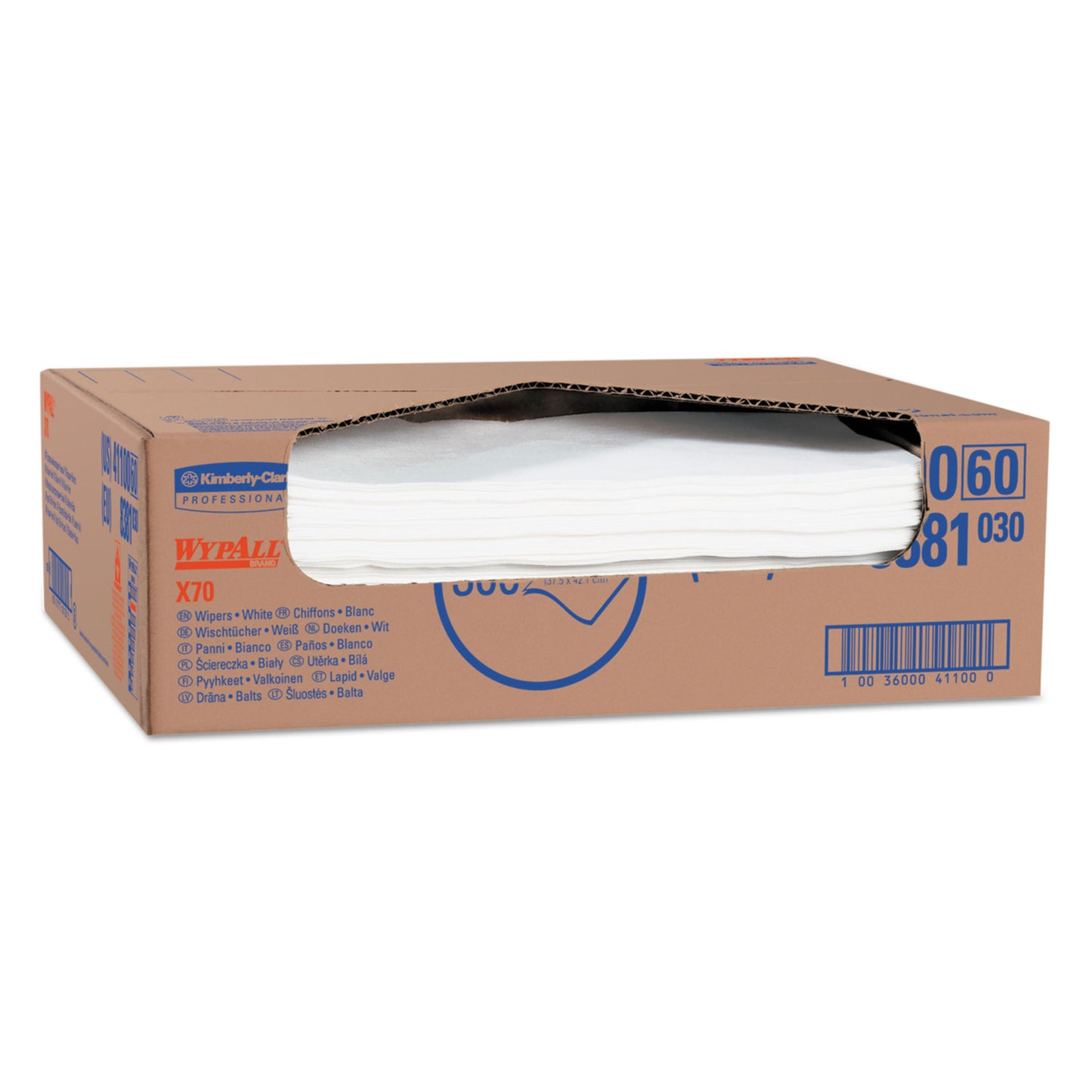 WypAll X70 Cloths, Flat Sheet, 16.6 x 14.9, White, 300/Carton (41100)