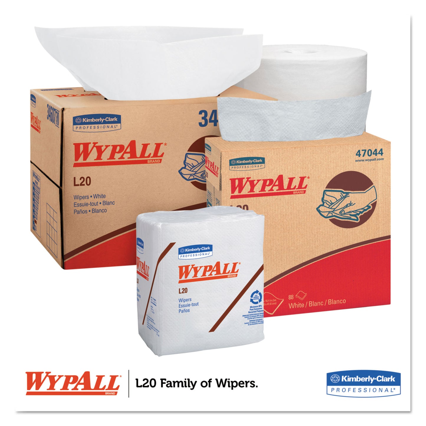 WypAll L20 Towels, BRAG Box, Multi-Ply, 12.5 x 16.8, Unscented, White, 176/Box (34607)