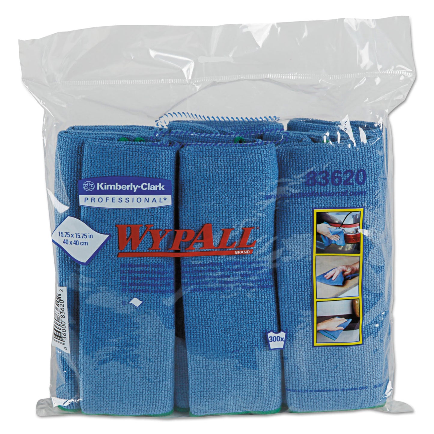 WypAll Microfiber Cloths, Reusable, 15.75 x 15.75, Blue, 24/Carton (83620CT)