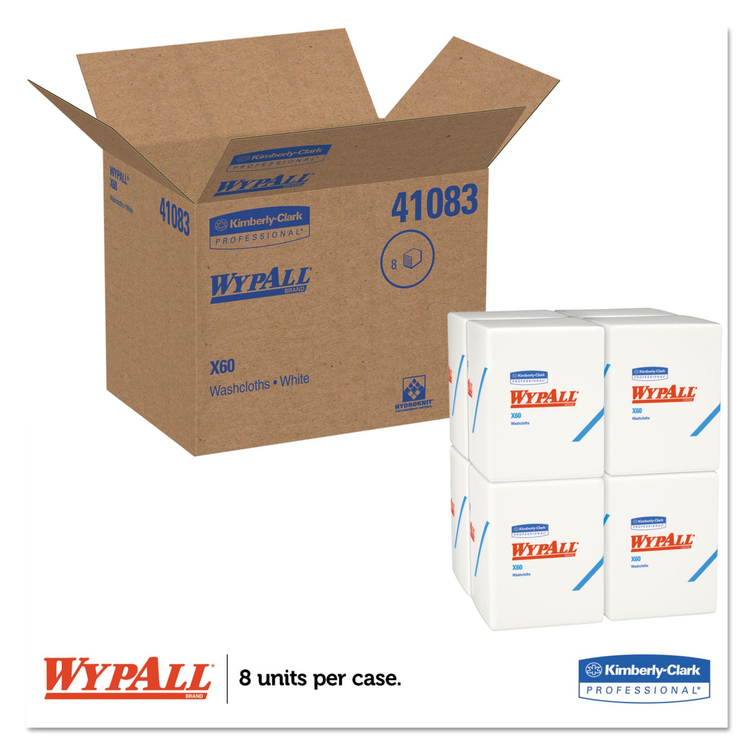 WypAll General Clean X60 Cloths, 1/4 Fold, 12.5 x 10, White, 70/Pack, 8 Packs/Carton (41083)