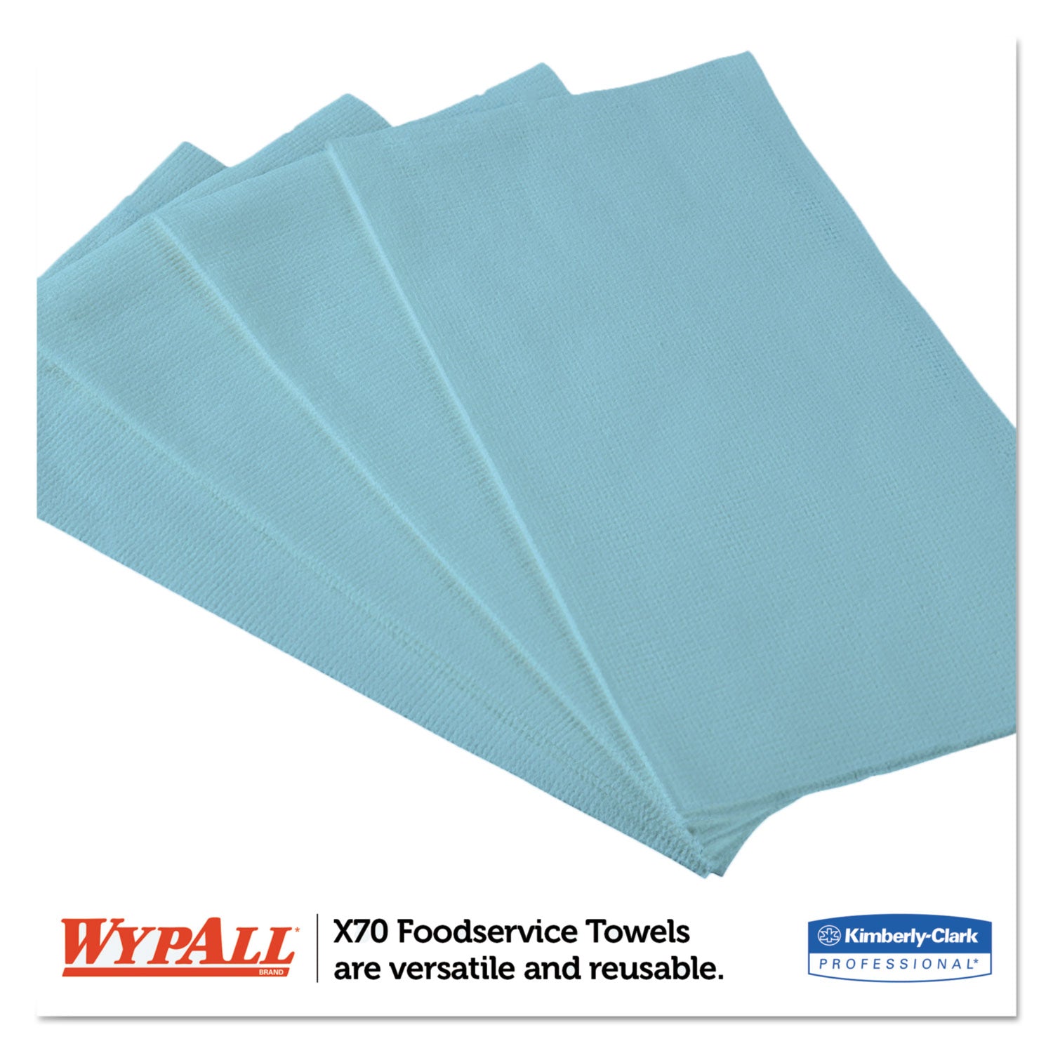 WypAll X70 Foodservice Towels, 1/4 Fold, 12.5 x 23.5, Unscented, Blue, 300/Carton (05927)