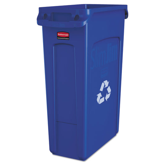 Rubbermaid Commercial Slim Jim Plastic Recycling Container with Venting Channels, 23 gal, Plastic, Blue (354007BE)