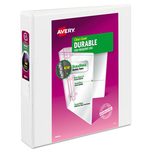 Avery Durable View Binder with DuraHinge and Slant Rings, 3 Rings, 1.5" Capacity, 11 x 8.5, White (17022)