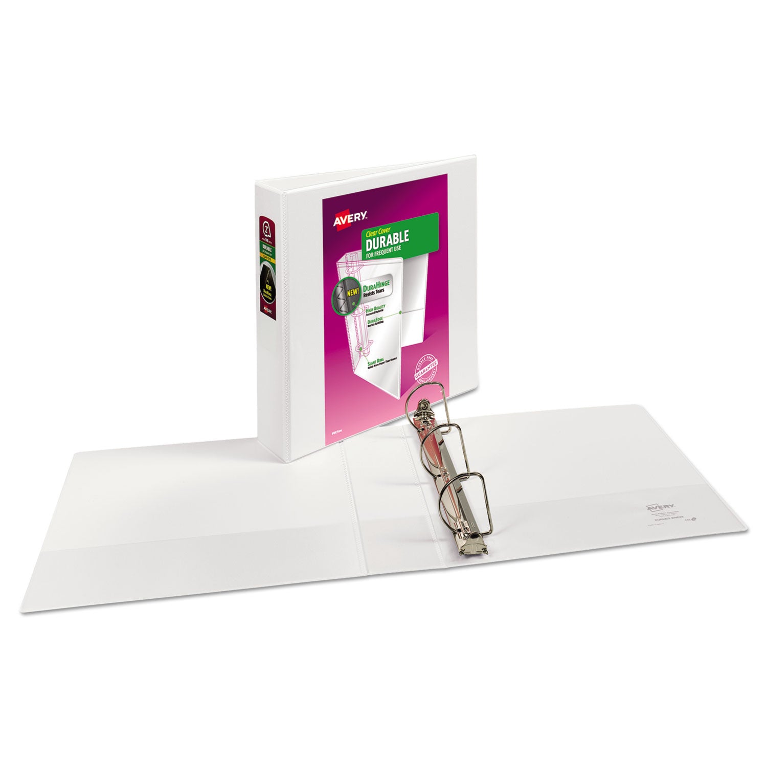 Avery Durable View Binder with DuraHinge and Slant Rings, 3 Rings, 2" Capacity, 11 x 8.5, White (17032)