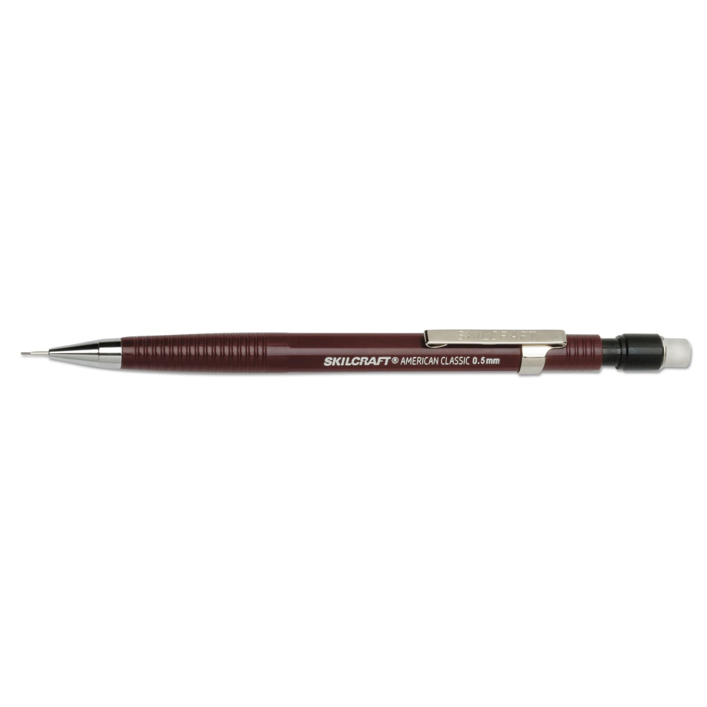 AbilityOne 7520016522436, SKILCRAFT American Classic Mechanical Pencil, 0.5 mm, F (#2.5), Black Lead, Burgundy Barrel, Dozen