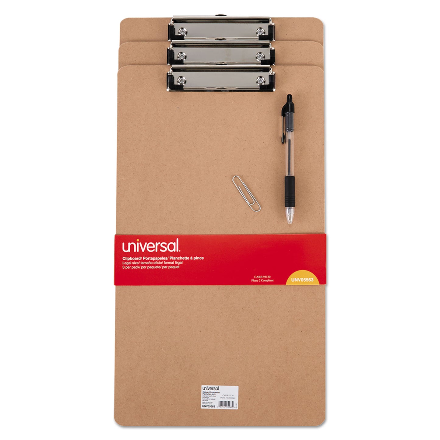 Universal Hardboard Clipboard with Low-Profile Clip, 0.5" Clip Capacity, Holds 8.5 x 14 Sheets, Brown, 3/Pack (05563)