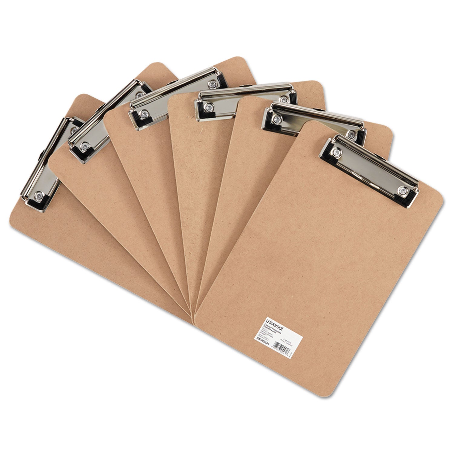 Universal Hardboard Clipboard with Low-Profile Clip, 0.5" Clip Capacity, Holds 5 x 8 Sheets, Brown, 6/Pack (05561)