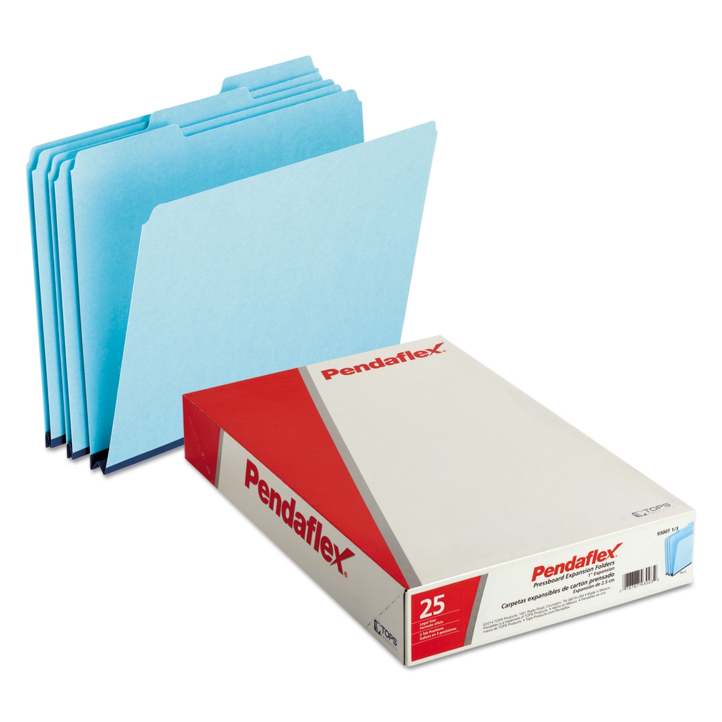 Pendaflex Pressboard Expanding File Folders, 1/3-Cut Tabs: Assorted, Legal Size, 1" Expansion, Blue, 25/Box (9300T13)