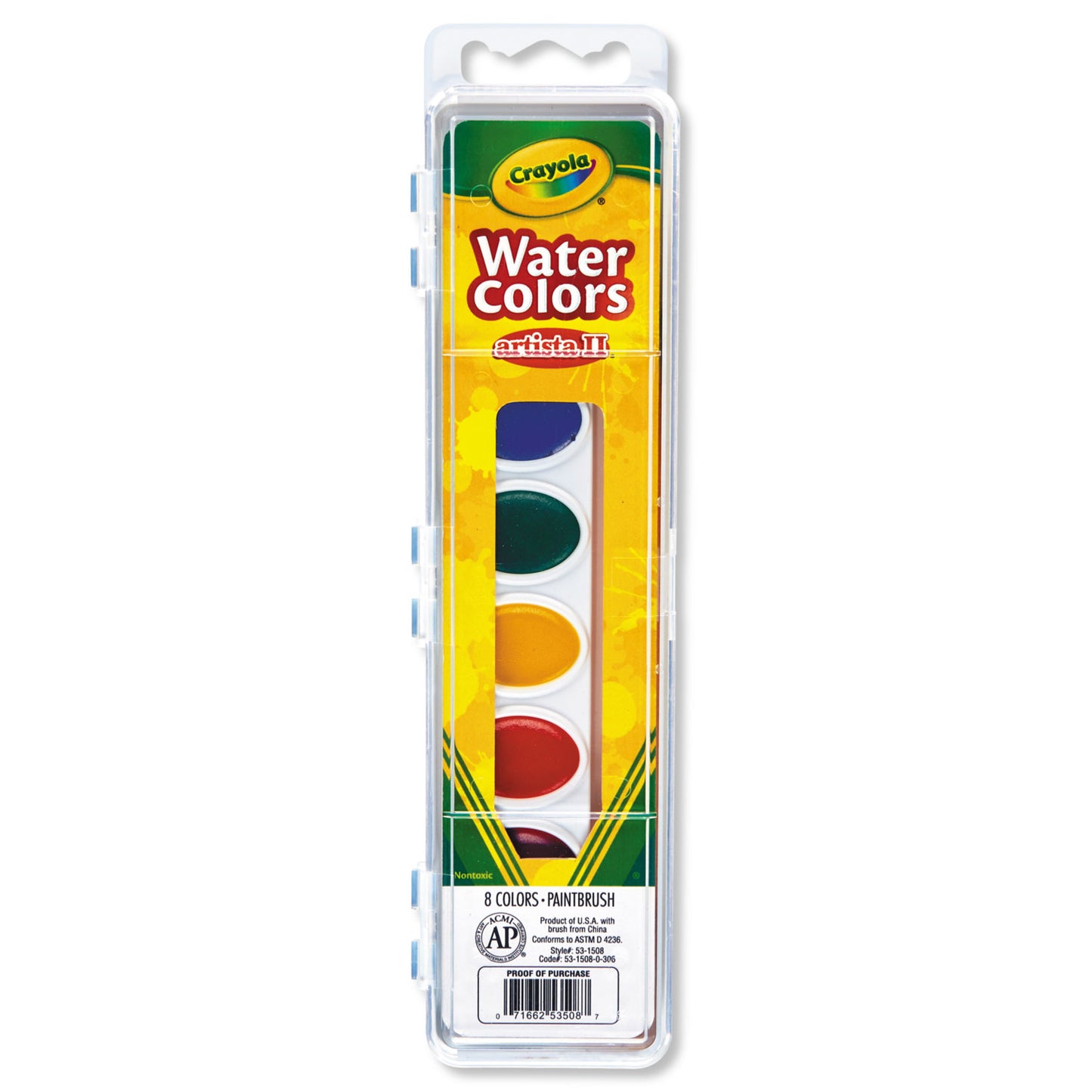 Crayola Artista II 8-Color Watercolor Set, 8 Assorted Colors, Palette Tray (531508)