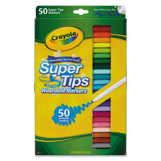 Crayola Washable Super Tips Markers, Fine/Broad Bullet Tips, Assorted Colors, 50/Set (585050)