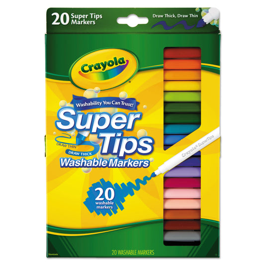 Crayola Washable Super Tips Markers, Fine/Broad Bullet Tips, Assorted Colors, 20/Set (588106)