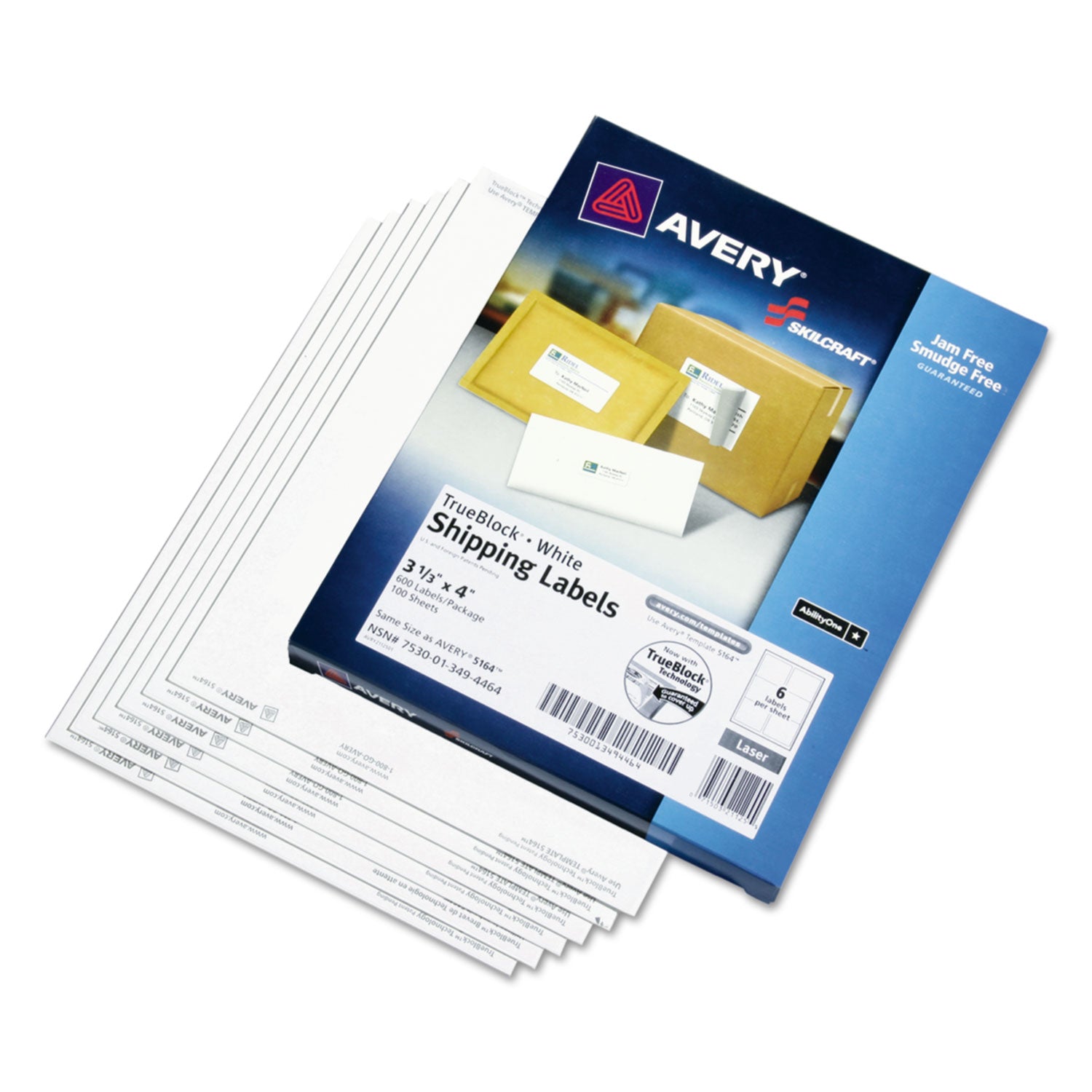 AbilityOne 7530013494464, SKILCRAFT Laser Labels, Label Printers, 3.33 x 4, White, 6/Sheet, 100 Sheets/Box