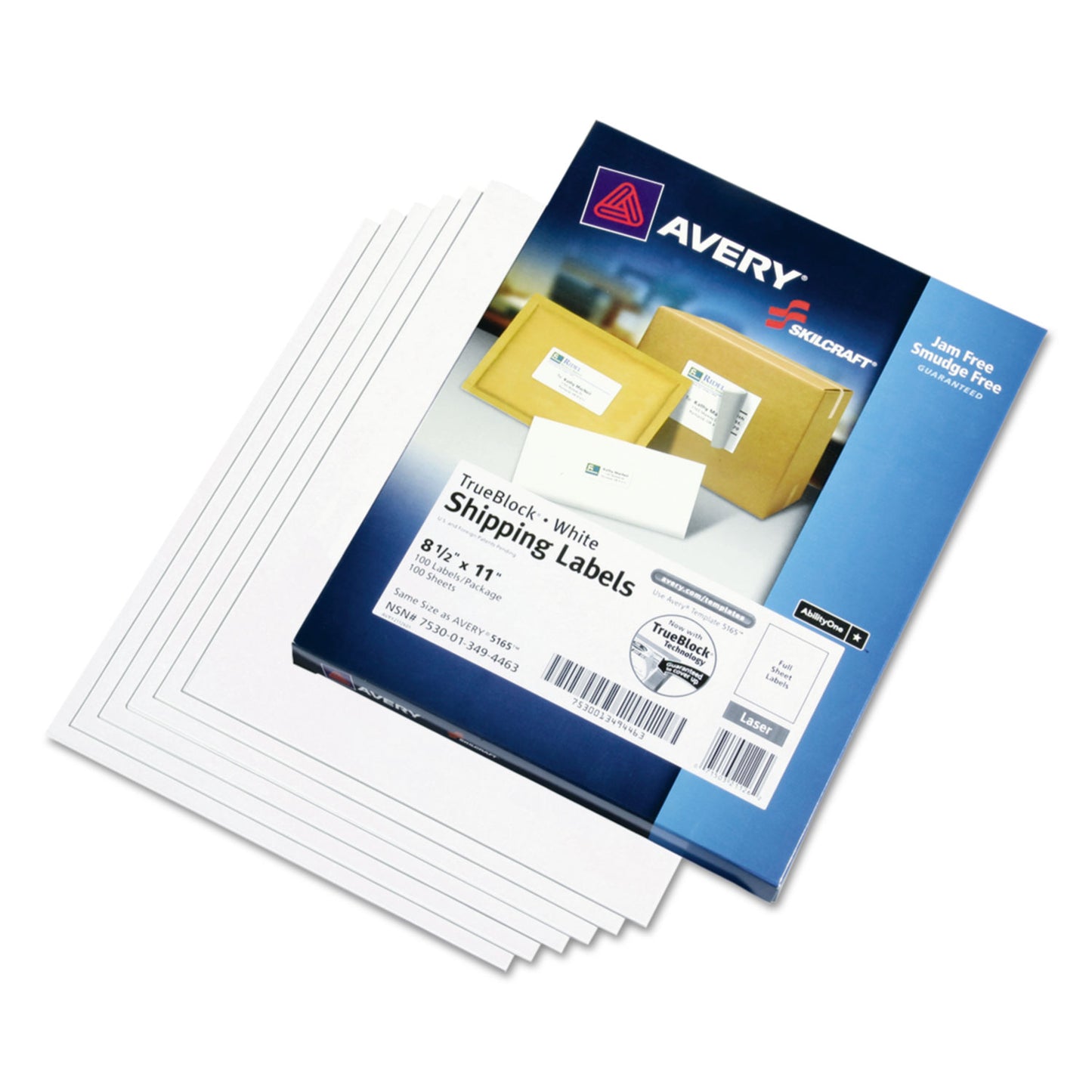 AbilityOne 7530013494463, SKILCRAFT Laser Labels, Label Printers, 8.5 x 11, White, 100/Box